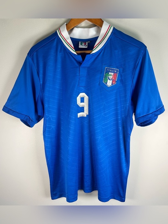 FIGC Other - Vintage FIGC Italy Men’s Soccer Jersey L Balotelli #9 National Team Futbol Blue